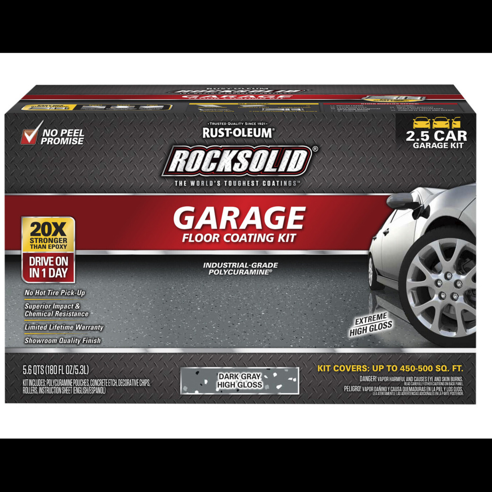 Rust-Oleum RockSolid Polycuramine Garage Floor Coating Kit - 2.5 Car, 5.6 Quarts, Dark Gray, Model# 317284DS